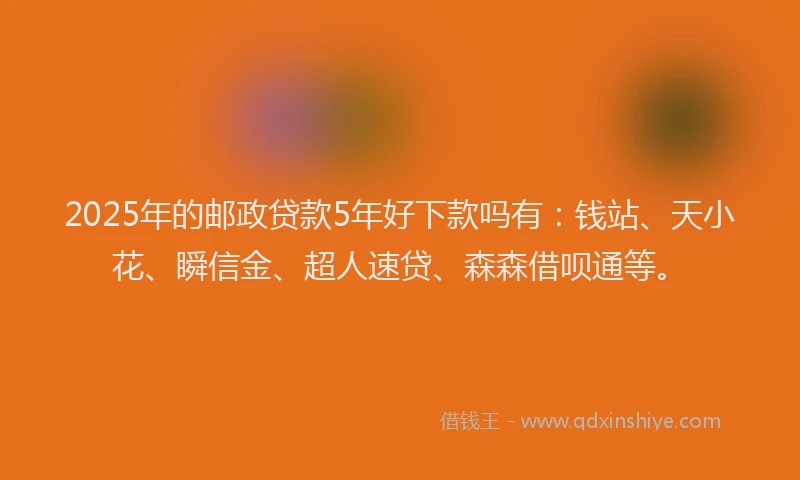 2025年的邮政贷款5年好下款吗有：钱站、天小花、瞬信金、超人速贷、森森借呗通等。