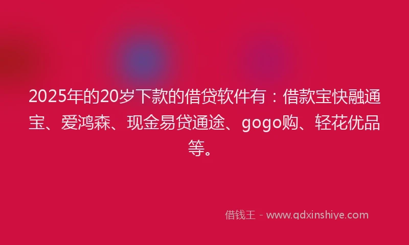 2025年的20岁下款的借贷软件有：借款宝快融通宝、爱鸿森、现金易贷通途、gogo购、轻花优品等。