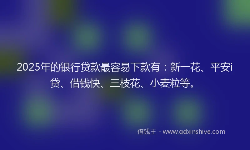 2025年的银行贷款最容易下款有：新一花、平安i贷、借钱快、三枝花、小麦粒等。