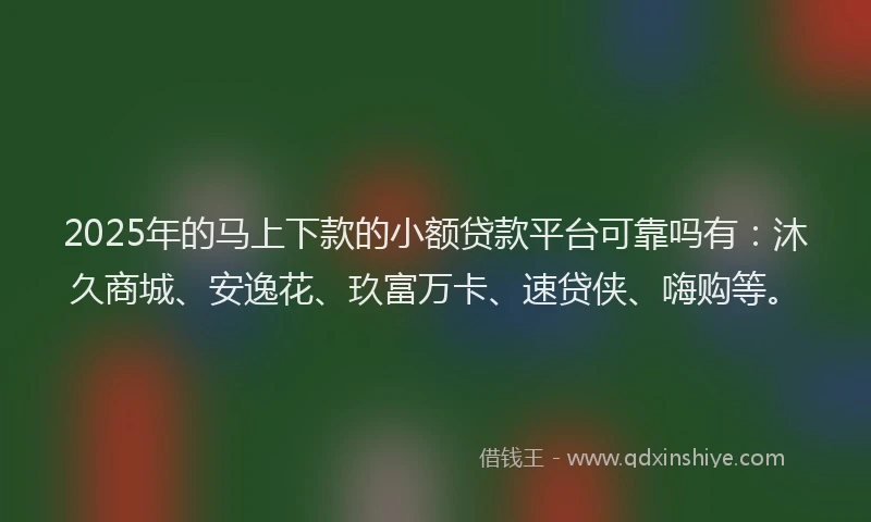 2025年的马上下款的小额贷款平台可靠吗有：沐久商城、安逸花、玖富万卡、速贷侠、嗨购等。