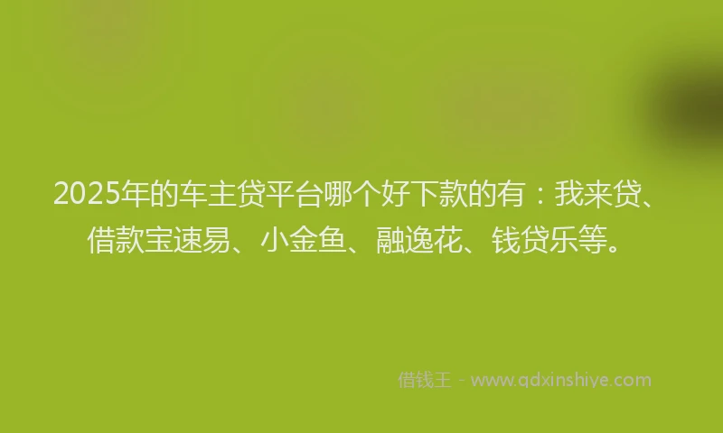 2025年的车主贷平台哪个好下款的有：我来贷、借款宝速易、小金鱼、融逸花、钱贷乐等。