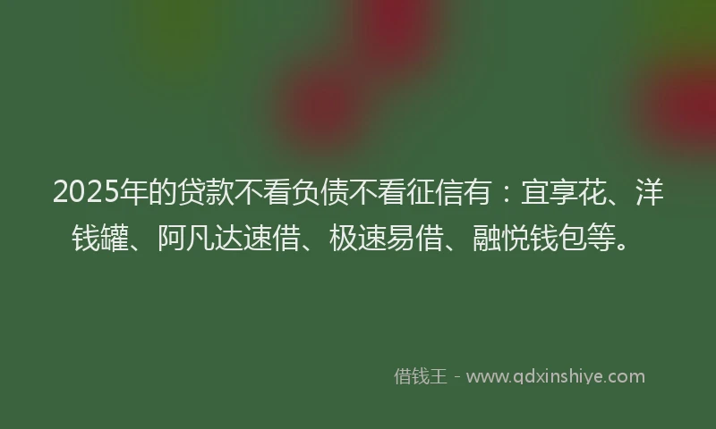 2025年的贷款不看负债不看征信有：宜享花、洋钱罐、阿凡达速借、极速易借、融悦钱包等。