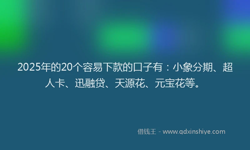 2025年的20个容易下款的口子有：小象分期、超人卡、迅融贷、天源花、元宝花等。