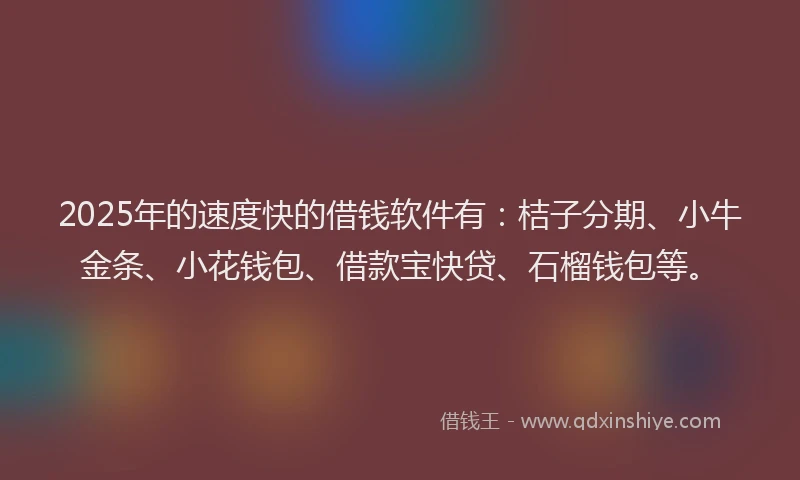 2025年的速度快的借钱软件有：桔子分期、小牛金条、小花钱包、借款宝快贷、石榴钱包等。