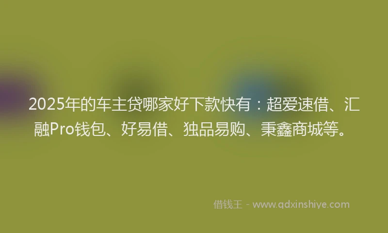 2025年的车主贷哪家好下款快有：超爱速借、汇融Pro钱包、好易借、独品易购、秉鑫商城等。