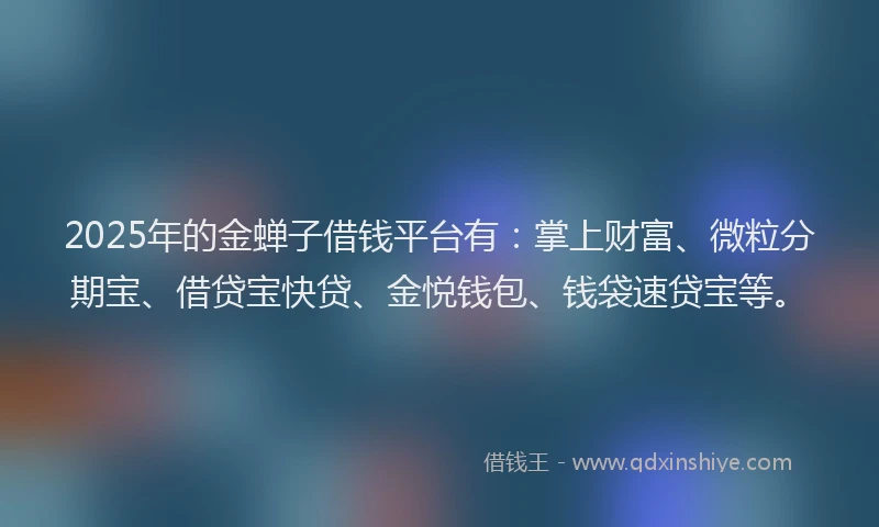 2025年的金蝉子借钱平台有：掌上财富、微粒分期宝、借贷宝快贷、金悦钱包、钱袋速贷宝等。