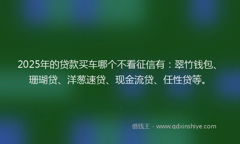 2025年的贷款买车哪个不看征信有：翠竹钱包、珊瑚贷、洋葱速贷、现金流贷、任性贷等。