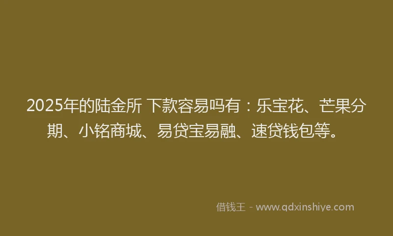 2025年的陆金所 下款容易吗有：乐宝花、芒果分期、小铭商城、易贷宝易融、速贷钱包等。
