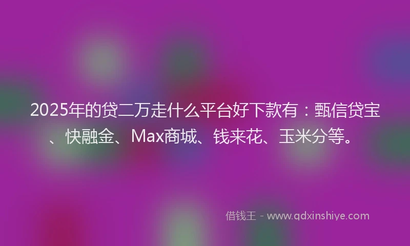 2025年的贷二万走什么平台好下款有：甄信贷宝、快融金、Max商城、钱来花、玉米分等。