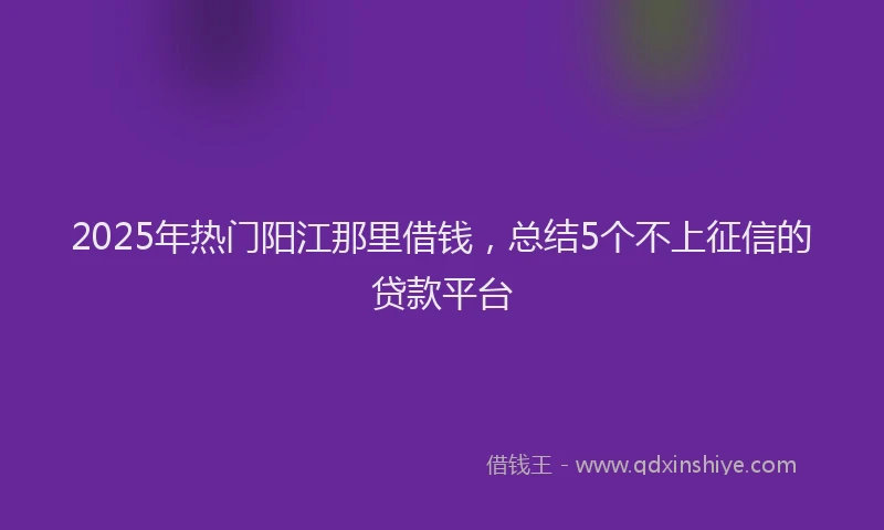 2025年热门阳江那里借钱，总结5个不上征信的贷款平台