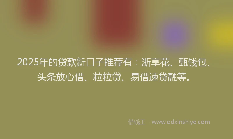 2025年的贷款新口子推荐有：浙享花、甄钱包、头条放心借、粒粒贷、易借速贷融等。