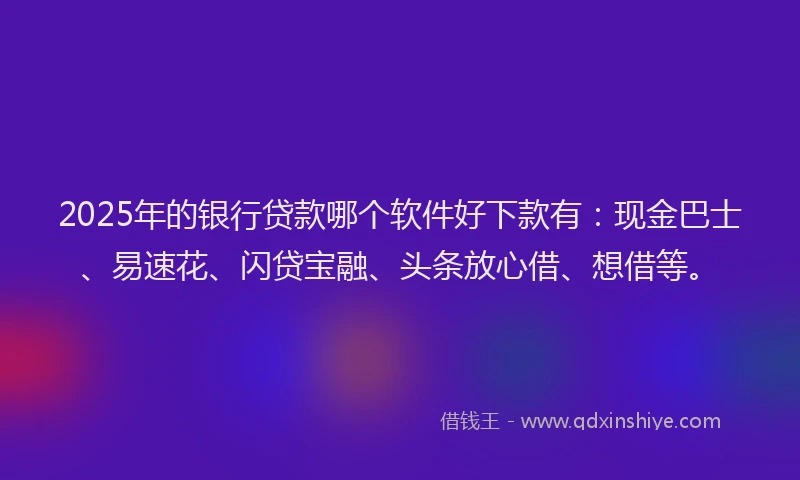 2025年的银行贷款哪个软件好下款有：现金巴士、易速花、闪贷宝融、头条放心借、想借等。