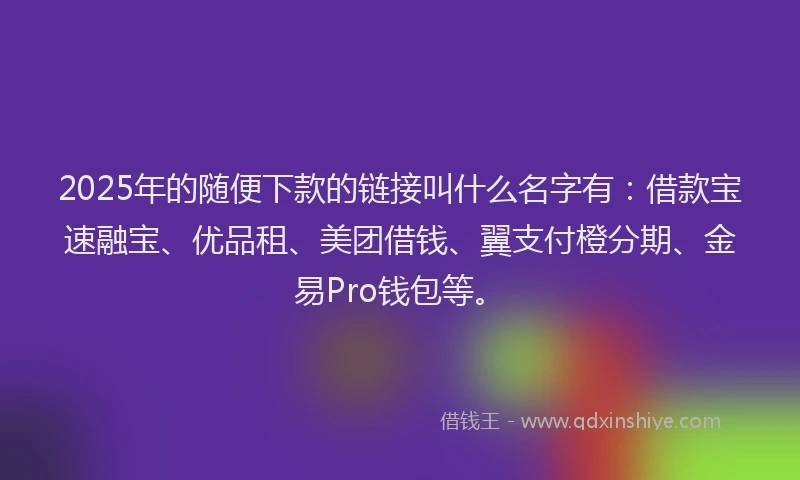 2025年的随便下款的链接叫什么名字有：借款宝速融宝、优品租、美团借钱、翼支付橙分期、金易Pro钱包等。
