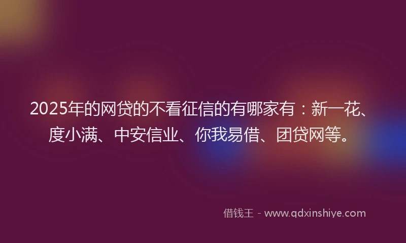 2025年的网贷的不看征信的有哪家有：新一花、度小满、中安信业、你我易借、团贷网等。