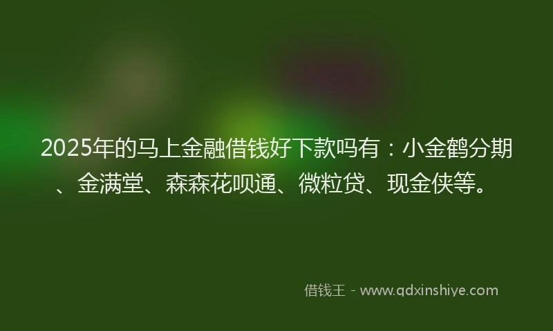 2025年的马上金融借钱好下款吗有：小金鹤分期、金满堂、森森花呗通、微粒贷、现金侠等。