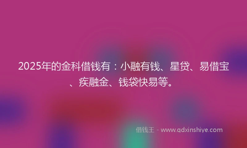 2025年的金科借钱有：小融有钱、星贷、易借宝、疾融金、钱袋快易等。