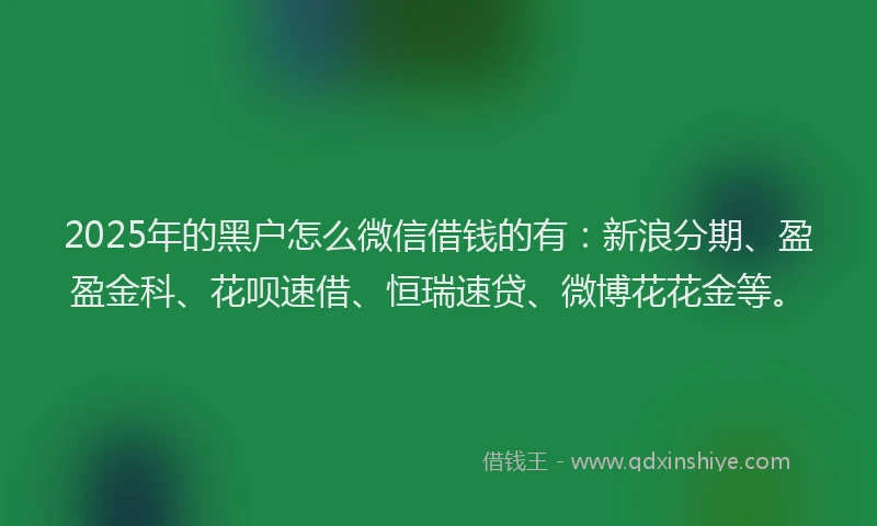 2025年的黑户怎么微信借钱的有：新浪分期、盈盈金科、花呗速借、恒瑞速贷、微博花花金等。