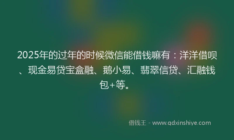 2025年的过年的时候微信能借钱嘛有：洋洋借呗、现金易贷宝盒融、鹅小易、翡翠信贷、汇融钱包+等。