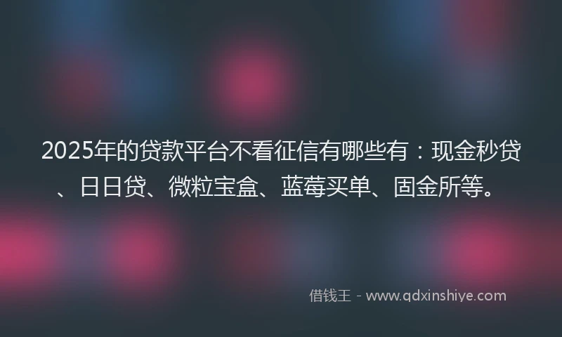2025年的贷款平台不看征信有哪些有：现金秒贷、日日贷、微粒宝盒、蓝莓买单、固金所等。