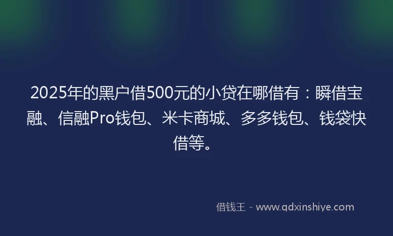 2025年的黑户借500元的小贷在哪借有：瞬借宝融、信融Pro钱包、米卡商城、多多钱包、钱袋快借等。