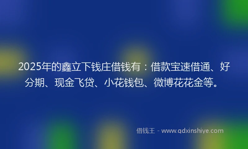2025年的鑫立下钱庄借钱有：借款宝速借通、好分期、现金飞贷、小花钱包、微博花花金等。