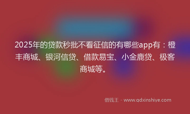 2025年的贷款秒批不看征信的有哪些app有：橙丰商城、银河信贷、借款易宝、小金鹿贷、极客商城等。