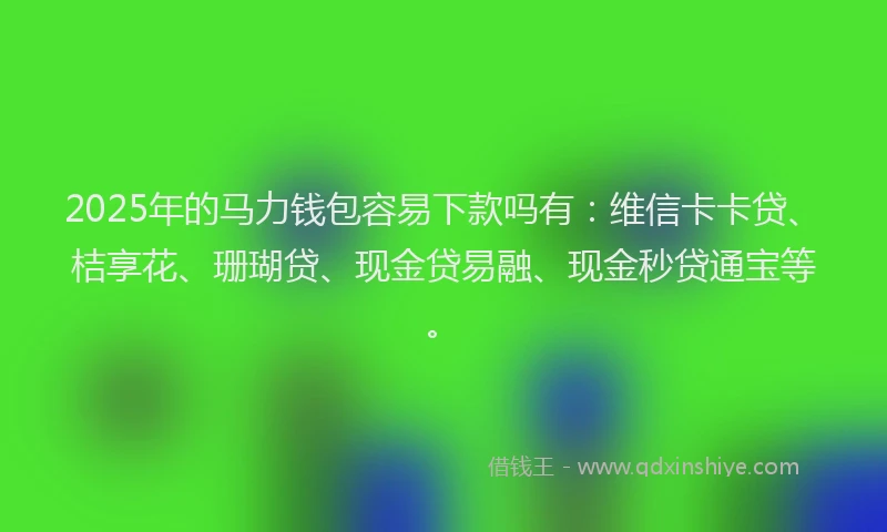 2025年的马力钱包容易下款吗有：维信卡卡贷、桔享花、珊瑚贷、现金贷易融、现金秒贷通宝等。