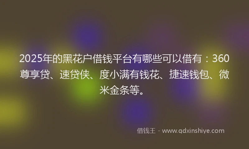 2025年的黑花户借钱平台有哪些可以借有：360尊享贷、速贷侠、度小满有钱花、捷速钱包、微米金条等。