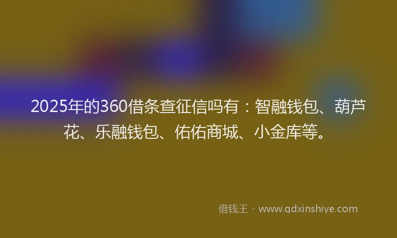 2025年的360借条查征信吗有：智融钱包、葫芦花、乐融钱包、佑佑商城、小金库等。