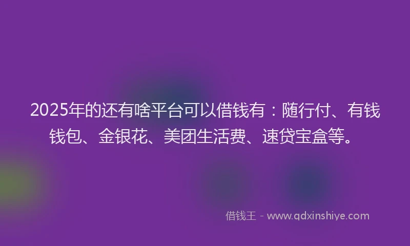 2025年的还有啥平台可以借钱有：随行付、有钱钱包、金银花、美团生活费、速贷宝盒等。