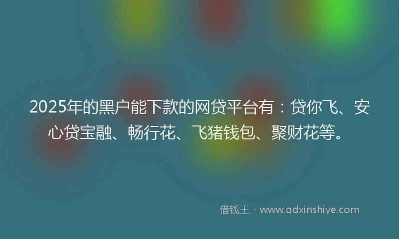2025年的黑户能下款的网贷平台有：贷你飞、安心贷宝融、畅行花、飞猪钱包、聚财花等。