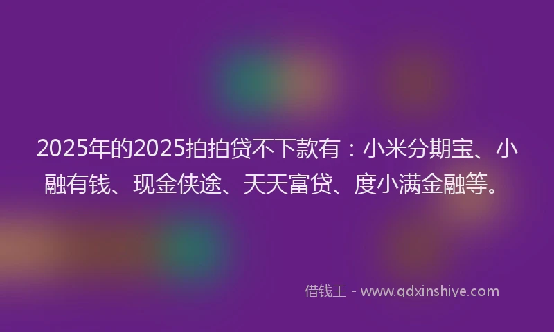2025年的2025拍拍贷不下款有：小米分期宝、小融有钱、现金侠途、天天富贷、度小满金融等。