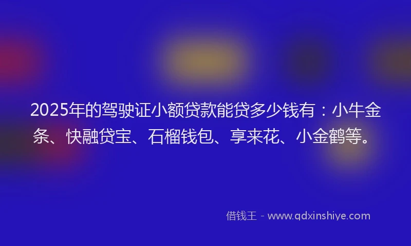 2025年的驾驶证小额贷款能贷多少钱有：小牛金条、快融贷宝、石榴钱包、享来花、小金鹤等。