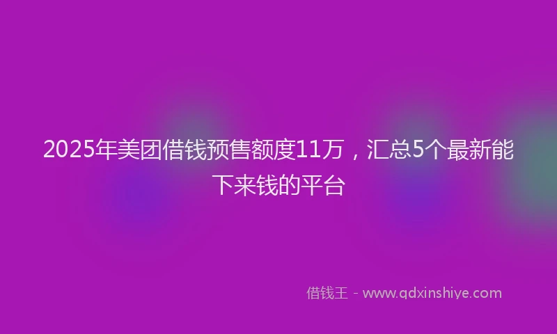 2025年美团借钱预售额度11万，汇总5个最新能下来钱的平台