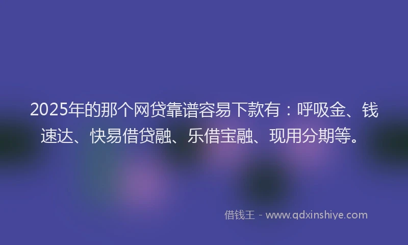 2025年的那个网贷靠谱容易下款有：呼吸金、钱速达、快易借贷融、乐借宝融、现用分期等。
