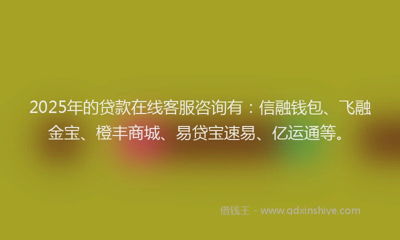 2025年的贷款在线客服咨询有：信融钱包、飞融金宝、橙丰商城、易贷宝速易、亿运通等。