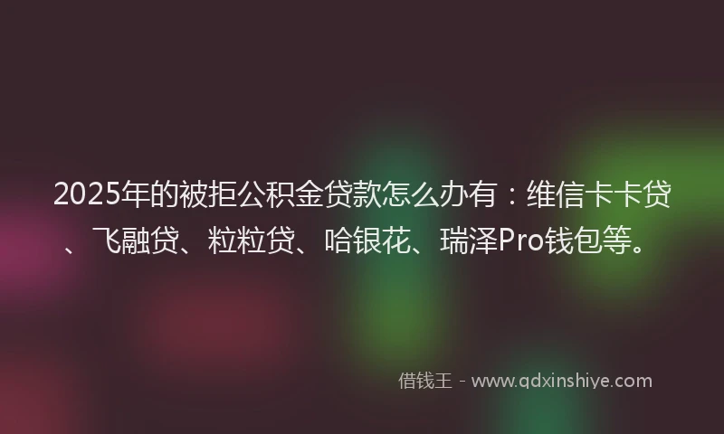 2025年的被拒公积金贷款怎么办有：维信卡卡贷、飞融贷、粒粒贷、哈银花、瑞泽Pro钱包等。