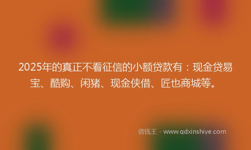 2025年的真正不看征信的小额贷款有：现金贷易宝、酷购、闲猪、现金侠借、匠也商城等。