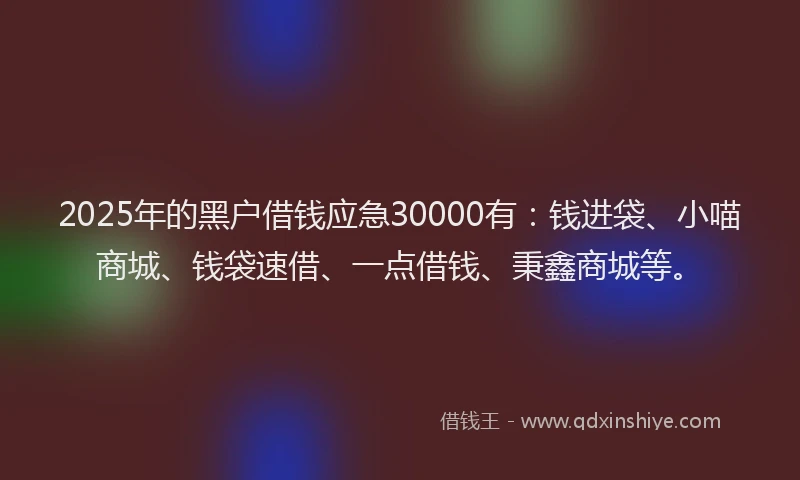 2025年的黑户借钱应急30000有：钱进袋、小喵商城、钱袋速借、一点借钱、秉鑫商城等。