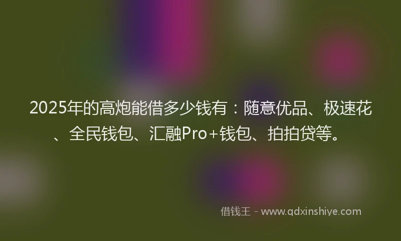 2025年的高炮能借多少钱有：随意优品、极速花、全民钱包、汇融Pro+钱包、拍拍贷等。
