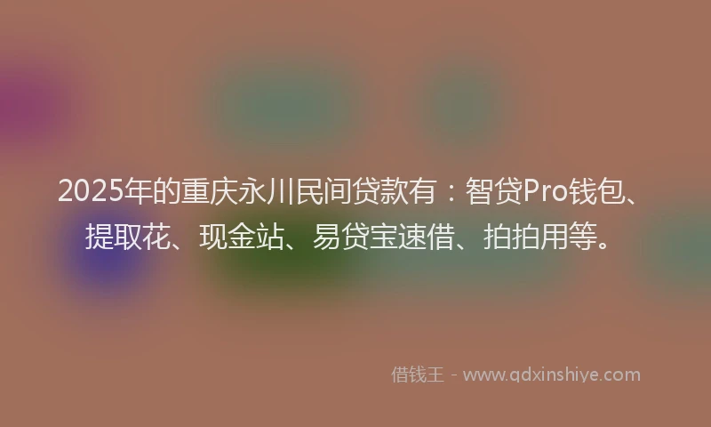 2025年的重庆永川民间贷款有：智贷Pro钱包、提取花、现金站、易贷宝速借、拍拍用等。