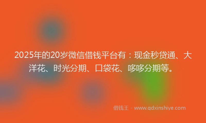 2025年的20岁微信借钱平台有：现金秒贷通、大洋花、时光分期、口袋花、哆哆分期等。