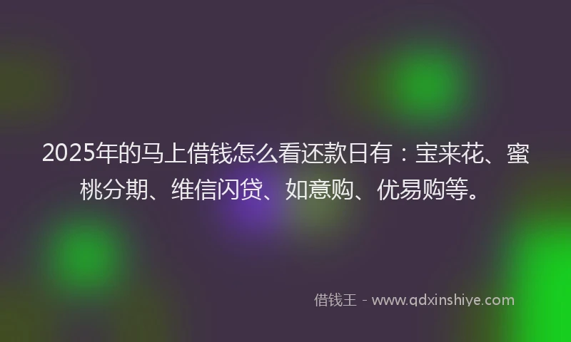 2025年的马上借钱怎么看还款日有：宝来花、蜜桃分期、维信闪贷、如意购、优易购等。