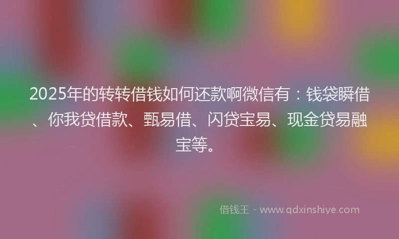 2025年的转转借钱如何还款啊微信有：钱袋瞬借、你我贷借款、甄易借、闪贷宝易、现金贷易融宝等。
