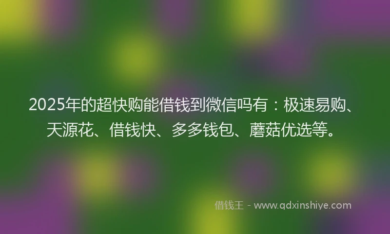 2025年的超快购能借钱到微信吗有：极速易购、天源花、借钱快、多多钱包、蘑菇优选等。
