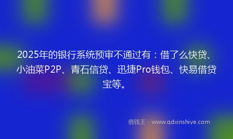 2025年的银行系统预审不通过有：借了么快贷、小油菜P2P、青石信贷、迅捷Pro钱包、快易借贷宝等。