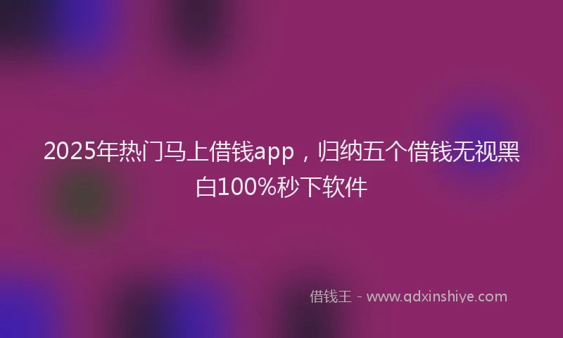 2025年热门马上借钱app，归纳五个借钱无视黑白100%秒下软件