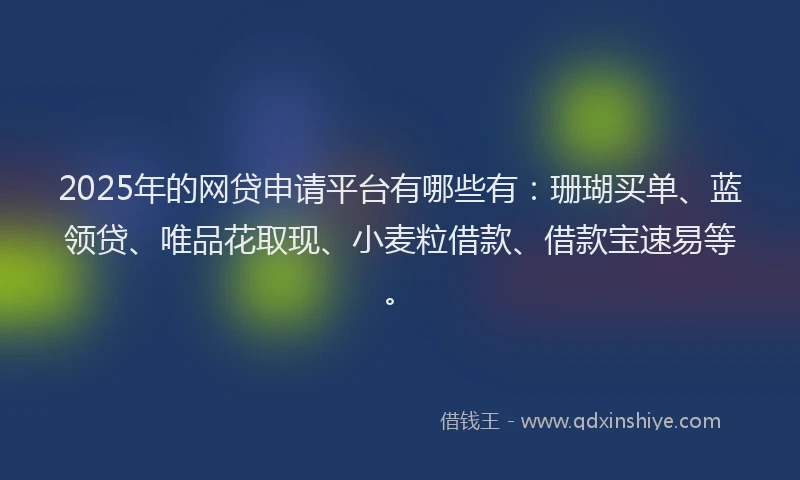 2025年的网贷申请平台有哪些有：珊瑚买单、蓝领贷、唯品花取现、小麦粒借款、借款宝速易等。