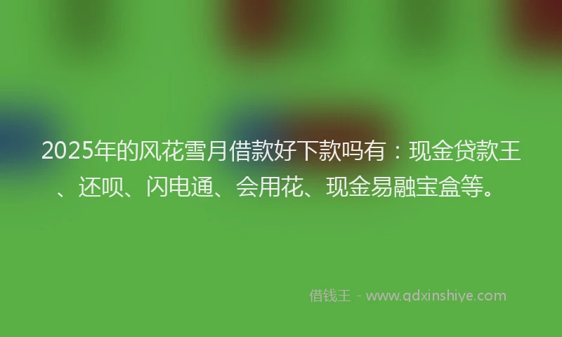 2025年的风花雪月借款好下款吗有：现金贷款王、还呗、闪电通、会用花、现金易融宝盒等。
