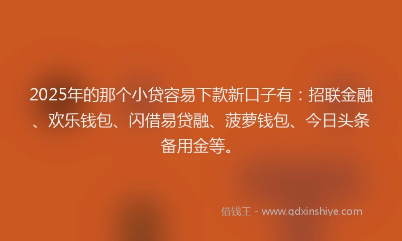 2025年的那个小贷容易下款新口子有：招联金融、欢乐钱包、闪借易贷融、菠萝钱包、今日头条备用金等。